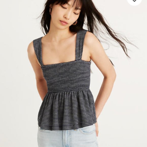 Madewell Tops - Texture & Thread Smocked Peplum Tank Top in Stripe